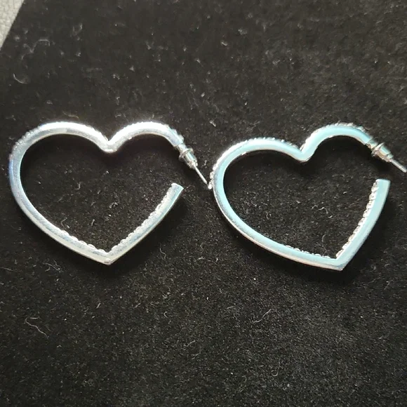 Silver Heart Hoop Earrings - Picture 1 of 3